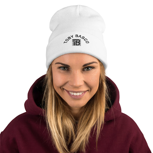 Toby Basco-Embroidered White Beanie